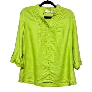 Parisian Chic Quiet Luxury 100% Linen Top Women Size M Cottagecore Minimalist